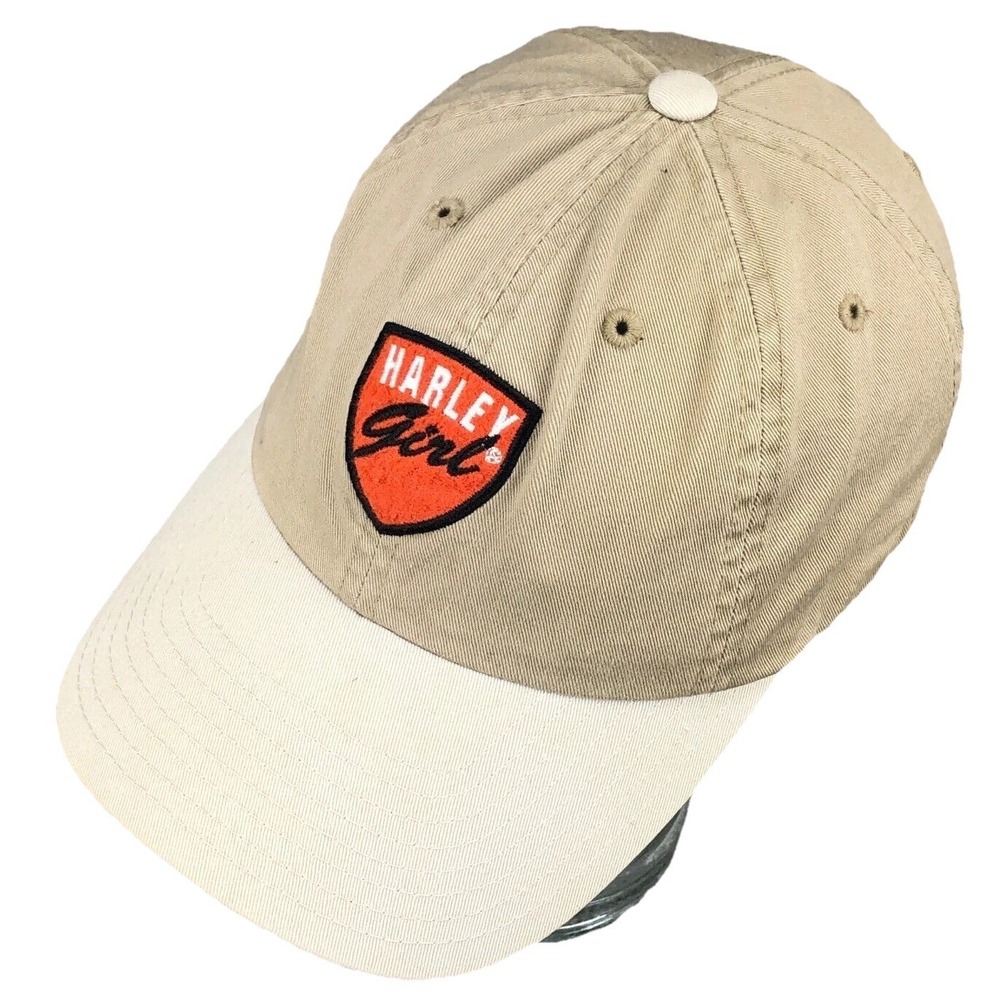 Vintage Harley Davidson Hat Cap Womens Strap Back Brown Khaki Ponytail Hole